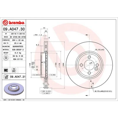 Obrázek Brembo 09.a047.31 přední brzdový kotouč s UV lakováním, počet 2