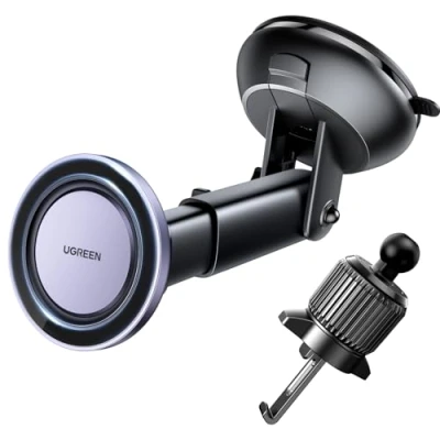 Obrázek UGREEN držák MagSafe do auta 2 v 1 na mobil Auto Magnet 360 otočný větrání a přísavky kompatibilní s iPhone 15/14/13/12 Pro Max Mini všemi smartphony