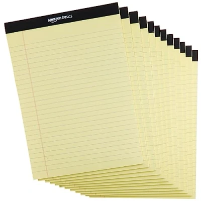Obrázek Amazon Basics Legální/široce linkované 50 listů na jednu podložku, 21,59 cm x 29,8 (balení po 12 kusech), kanárské