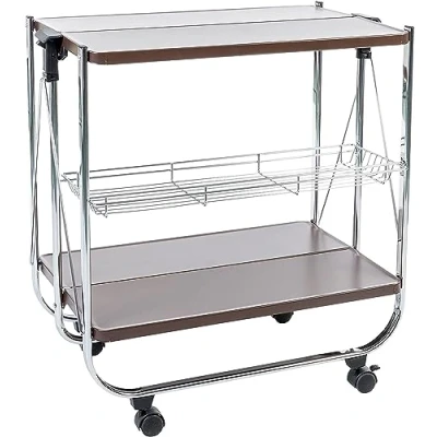 Obrázek Iris Ohyama, servírovací vozík, tác, kuchyně, restaurace, hotel, 2 regály, síťový koš, s kolečky Kitchen Wagon CW 005 hnědý