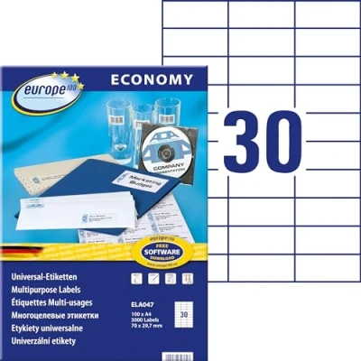 Obrázek europe100 ELA047 univerzální etikety (70 x 29,7 mm, 100 listů/3000 etiket) bílé