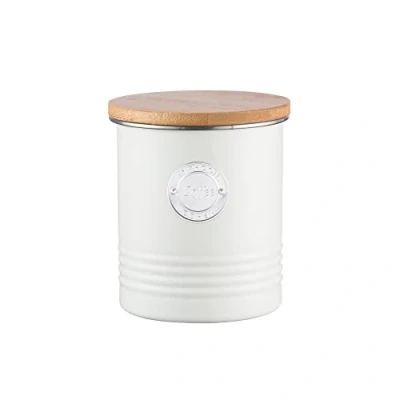 Obrázek Typhoon LIVING Kollektion Zuckerdose luftdicht, Pastellcreme Dose für Kaffee, 1 Liter, Vorratsbehälter aus Stahl, Bambusdeckel, Luftdichte Kaffeedose mit Silikondichtung, 12 x 14 cm