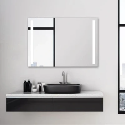 Obrázek Talos Lehké koupelnové zrcadlo s osvětlením LED 100 x 70 cm nástěnné světelným výřezem barvou světla neutrální bílá hliníkovým rámem