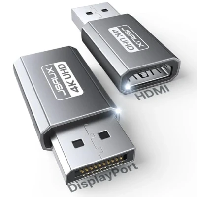 Obrázek JSAUX adaptér 4K DisplayPort na HDMI 2 kusy, DP PC Monitor Konvertor Video UHD 4K@30Hz/2K@60Hz/1080P@120Hz HDTV kompatibilní s Dell, Lenovo, HP,GPU, AMD, NVIDIA, stolní šedý