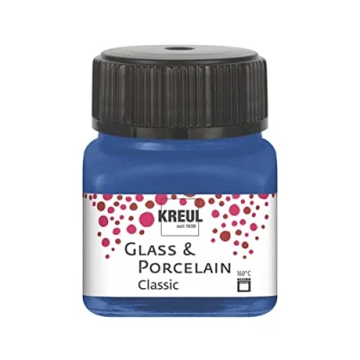 Obrázek KREUL 16218 Glass &amp; Porcelain Classic kobaltově modrá, ve sklenici 20 ml, brilantní barva na sklo a porcelán vodní bázi, rychleschnoucí, krycí