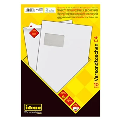 Obrázek Idena 10232 Přepravní taška DIN C4, 90 g/m², samolepicí, s okénkem, bílá, 10 kusů