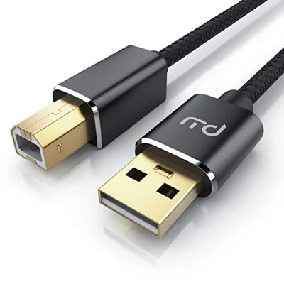Obrázek CSL 1m USB kabel do tiskárny a konektor na B skeneru kovová zástrčka černý nylonový plášť pro audio streaming, sanner, DAC tiskárnu prémiový