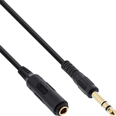 Obrázek InLine 99972 prodloužení sluchátek, 6,3 mm konektor / zdířka, stereo, pozlacené kontakty, 2 m