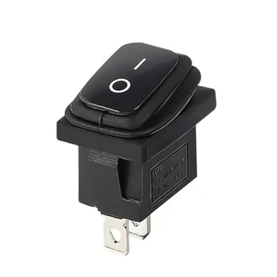 Obrázek Vodotěsný mini kolébkový spínač IP65, vypínač přístroje 250 V 6 A, 125 10 A AC, KCD1 (6 9 12 24 AC/DC), černý obdélníkový 19 x 13 mm, 2pólový ZAP/VYP