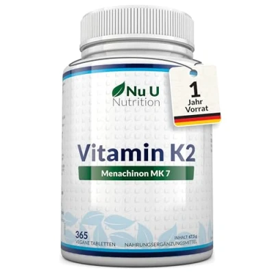 Obrázek Vitamín K2 MK7 200µg 365 Veganské tablety 12 měsíců Vit MK 7 Menaquinon ve vysokých dávkách Nu U Nutrition