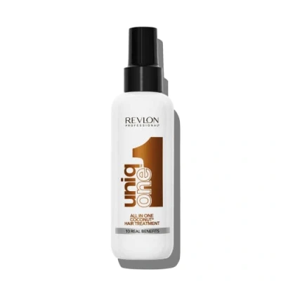 Obrázek REVLON PROFESSIONAL UniqOne Hair Treatment Coconut, 150 ml, Leave in vlasová kůra pro lepší rozčesávání a lesk, péče o vlasy bez oplachování, sprej proti krepatění s tepelnou ochranou, veganský