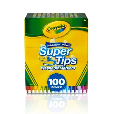 Obrázek Crayola Supertips fixy Děti omyvatelné, sada pastelek ve 100 různých barevných odstínech, nejedovaté s kónickou špičkou, pro kutily, děti, malířské tužky od 3 let