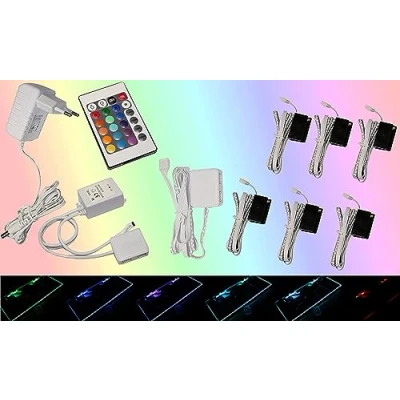 Obrázek Trango Sada 6 ks 5022 06 RGB změna barvy LED osvětlení skleněných hran vč. dálkového ovládání skříně podlah vitrín klipy nábytku