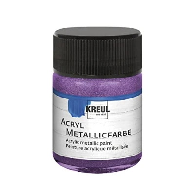 Obrázek KREUL 77581 akrylová metalická barva, 50 ml sklo v metalicky šeříkové, okouzlující barva s metalickým efektem na vodní bázi, krémově krycí, rychleschnoucí a voděodolná