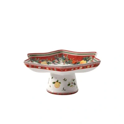 Obrázek Villeroy und Boch Winter Bakery Delight miska ve tvaru hvězdy na noze, 34oz., prémiový porcelán, bílá/červená