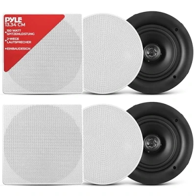Obrázek Pyle Audio 5,25palcový nástěnný/stropní vestavný duální reproduktor (pár) 2cestný hloubkový 1/2palcový polymerový výškový reproduktor, montáž pod omítku PDIC56 (bílý)