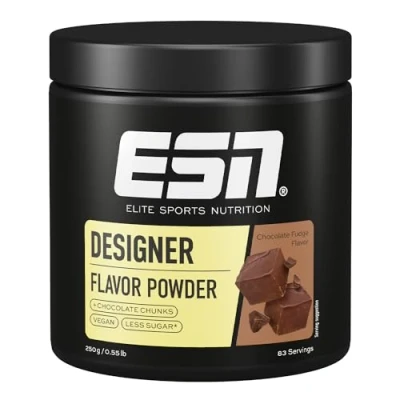 Obrázek ESN Designer Flavor Powder, Chocolate Fudge, 250 g, chuťový prášek pro slazení, bez velkého množství cukru a kalorií, testovaná kvalita vyrobeno v Německu