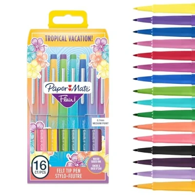 Obrázek Paper Mate Flair fixy střední hrot (0,7 mm) tropické barvy taška na tužky se 16 tužkami