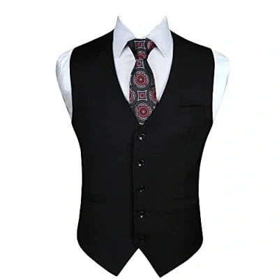 Obrázek Enlision Pánská vesta k obleku, formální jednobarevná svatba, elegantní, oblekové vesty, business, pánské s kapsami XS 4XL, černá