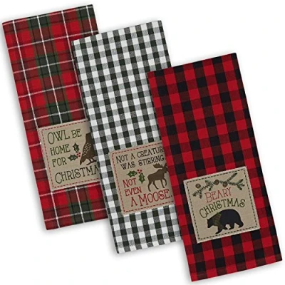 Obrázek DII Cotton Christmas Holiday Dish Towels, 18 x 28&quot; Set of 3, dekorační oversized Embroidered Kitchen Perfect Home and Gift Cabin