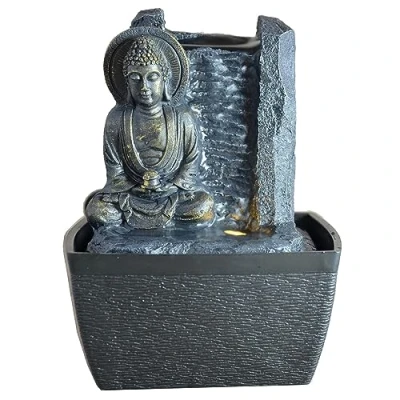 Obrázek Zen&#039;Light Zimmerbrunnen Buddha Harmonie Wasserbrunnen mit geräuschloser Pumpe LED Brunnen 2 Farben Abnehmbarer Statue Geschenkidee für Zen und Fengshui Höhe: 18 cm