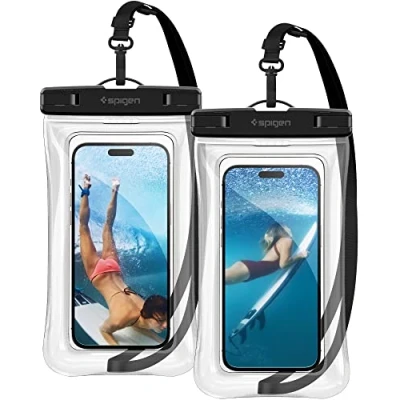 Obrázek Spigen Aqua Shield vodotěsné pouzdro na mobil plovoucí [2 kusy] IPX8 podvodní kompatibilní s iPhone, Galaxy, Xiaomi, Google Smartphony Cystal Clear