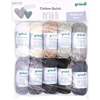 Obrázek Gründl Vlna Cotton Quick Mini Shades of Grey Sada pro pletení a háčkování 10 x 15 g, 100% bavlna, g / 37 m, šedá