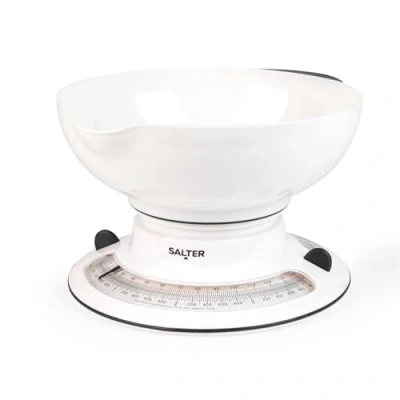 Obrázek Salter 800 WHBKDR analogová kuchyňská váha 2,6 l mycí mísa, přidání a vážení otočného dvojitého kotouče pro max. 4 kg g/4 l, bez baterií ve vodě s vyjímatelnou miskou, funkce tárování
