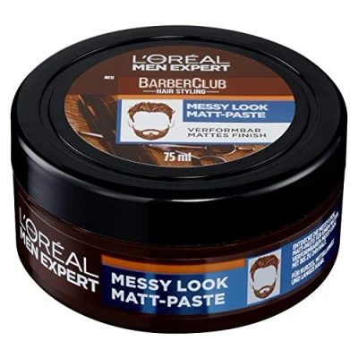 Obrázek L&#039;Oréal Men Expert Messy Look matná pasta pro muže, vlasový styling vosk silné držení, pánský na vlasy matný povrch, Barber Club, 1 x 75 ml