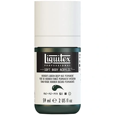 Obrázek Liquitex 1959225 Professional akrylová barva Soft Body Umělecká v krémové krycí konzistenci, vysoká pigmentace, stálobarevná a odolná proti stárnutí, láhev 59 ml Hookers zelený tmavý perm.