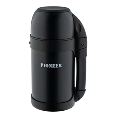 Obrázek Pioneer Outdoor Isolierflasche aus Hochwertigem Edelstahl mit Griff und Tasse 1,8 L Doppelwandig Auslaufsicher 8 Stunden Heiß oder Kühl BPA Frei Schwarz
