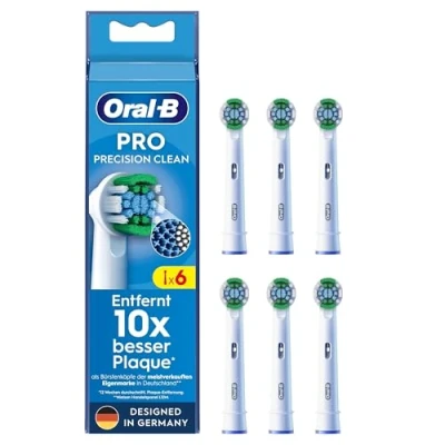 Obrázek Oral B Náhradní kartáčky pro Precision Clean elektrický zubní kartáček, 6 kusů, čištění zubů inovativními štětinami ve tvaru X, originální nástavec zubního kartáčku navržený v Německu