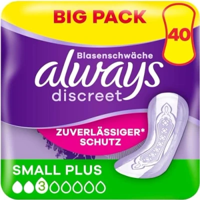 Obrázek Always Discreet Inkontinenční vložky pro ženy Small Plus 40 kusů kompletní ochrana neuvěřitelná diskrétnost