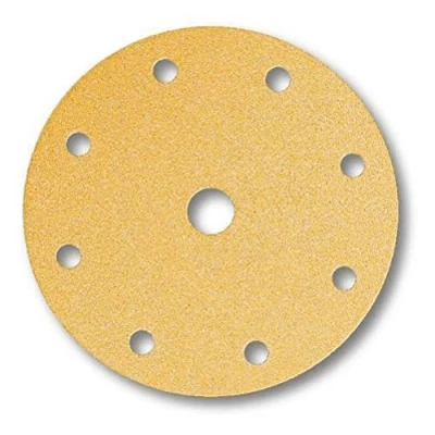 Obrázek Mirka Univerzální brusný papír Gold Ø 150 mm Suchý zip 9 otvorů, zrnitost P60, 50 ks / K broušení sádry, špachtle, dřevotřísky, dřeva, laku