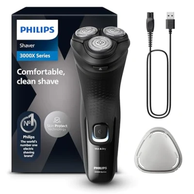 Obrázek Philips Shaver Series 3000X elektrický holicí strojek na mokré a suché holení pro muže v černé barvě, s technologií SkinProtect, vyklápěcí zastřihovač vousů (model X3001/00)