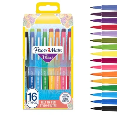 Obrázek Papermate Flair fixy střední hrot (0,7 mm) smíšené barvy taška s 16 tužkami