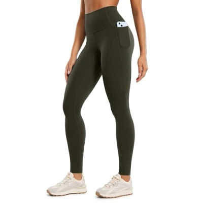 Obrázek CRZ Yoga Butterluxe Damen High Waist Sport Leggings Blickdicht Soft Hosen Gym Workout Leggins mit Taschen 71cm Olivgrün 38