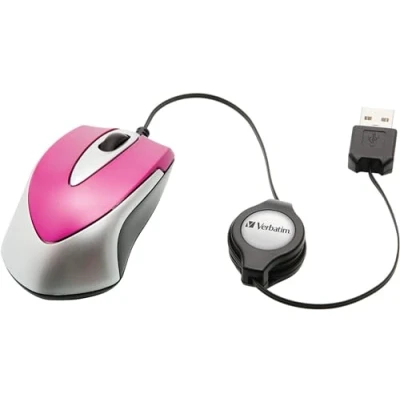 Obrázek Verbatim Go mini optische Travel Maus, kleine Computermaus mit einziehbarem Kabel, USB A, Maus 1000 dpi, für Laptop, Notebook, PC und MAC, kompaktes Design, Hot Pink