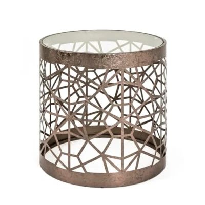 Obrázek HAKU Möbel Servírovací stolek bronz, kov, bezpečnostní sklo 8 mm rozměry: V 50 cm x Ø cm, styl: Art Deco