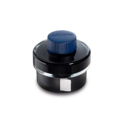 Obrázek LAMY T 52 inkoust 829 inkoustové sklo v barvě modro černé se sběračem inkoustu a integrovanou rolí hasicího papíru obsah 50 ml