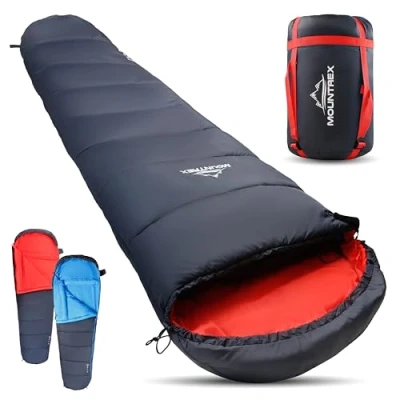Obrázek MOUNTREX® spací pytel teplý a lehký (1500 g) 34 roční období outdoorový mumie ( 10 C / 0 C) kempování, cestování, dospělí kompaktní velikost balení (36 x 20 cm) lze
