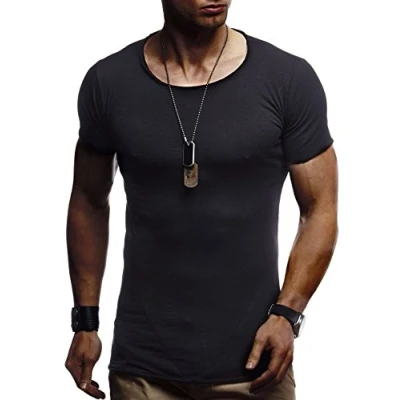 Obrázek Leif Nelson pánské letní tričko s kulatým výstřihem Regular Fit 100% bavlna, Casual Basic krátký rukáv, černá