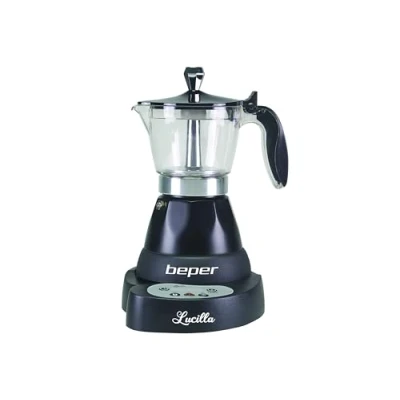 Obrázek BEPER BC.041N Elektrische Kaffeemaschine Lucilla Espressomaschine für 3 Tassen mit programmierbarem Timer bis 24 Stunden im Voraus heißer Kaffee 30 Minuten, Schwarz