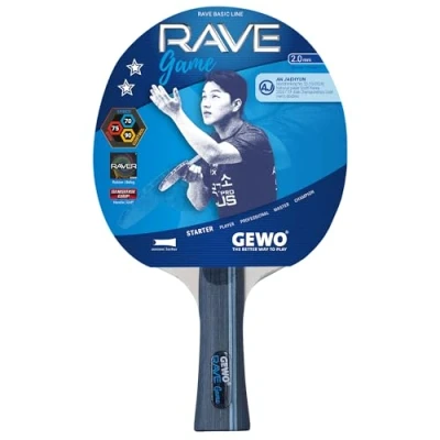 Obrázek GEWO Pálky na stolní tenis Rave Game kontrolovaná raketa pro začátečníky kompletní s obložením Raver, vysoká kontrola a rychlost, konkávní, 2 mm silná houba