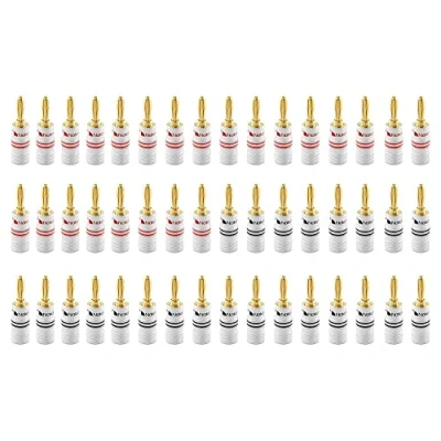 Obrázek Nakamichi 24K pozlacený konektor banánů 12 AWG 18 Gauge velikost 4 mm pro reproduktory zesilovač Hi Fi AV přijímač stereo domácí kino audio kabel šroubovací 48 kusů (24 párů)