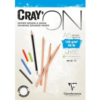 Obrázek Clairefontaine 975019C Zeichenblock Cray’On (120 g, ideal für Trockentechniken, 50 Blatt, DIN A5, 14,8 x 21 cm, kopfseitig geleimt) extra weiß