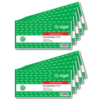 Obrázek SIGEL SD008/10 blok s krátkými zprávami 1/3 A4 na šířku, 2 x 40 listů, propisující, balení 10 kusů, z udržitelného papíru