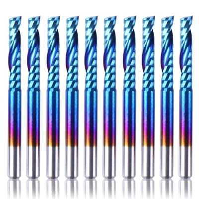Obrázek SainSmart Genmitsu 10 ks Nano Blue Coat Plochá stopková fréza CNC fréza, 1/8&quot; dřík spirála Upcut 1 flétna sada frézky (3,175 x 17 38 mm)