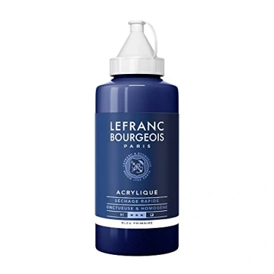 Obrázek Lefranc Bourgeois akrylová barva 300414 Fine primární modrá, 750ml láhev, krémová na vodní bázi, rychleschnoucí, stálá světle, voděodolná