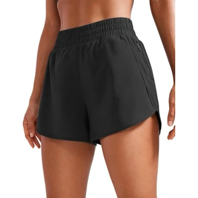 Obrázek CRZ YOGA Dámské Krátké sportovní kalhoty běžecké High Waist Fitness Sport Shorts s kapsou na zip, černá